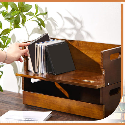 CroBlissful 1 Set Wooden CD Storage Box Holder Shelf Cassette Tape Display Racks with Carrying Handles, Organizer Shelf for Movie Cases, DVDs, Each Set Can Store up to 36 Pcs CDs (Brown)