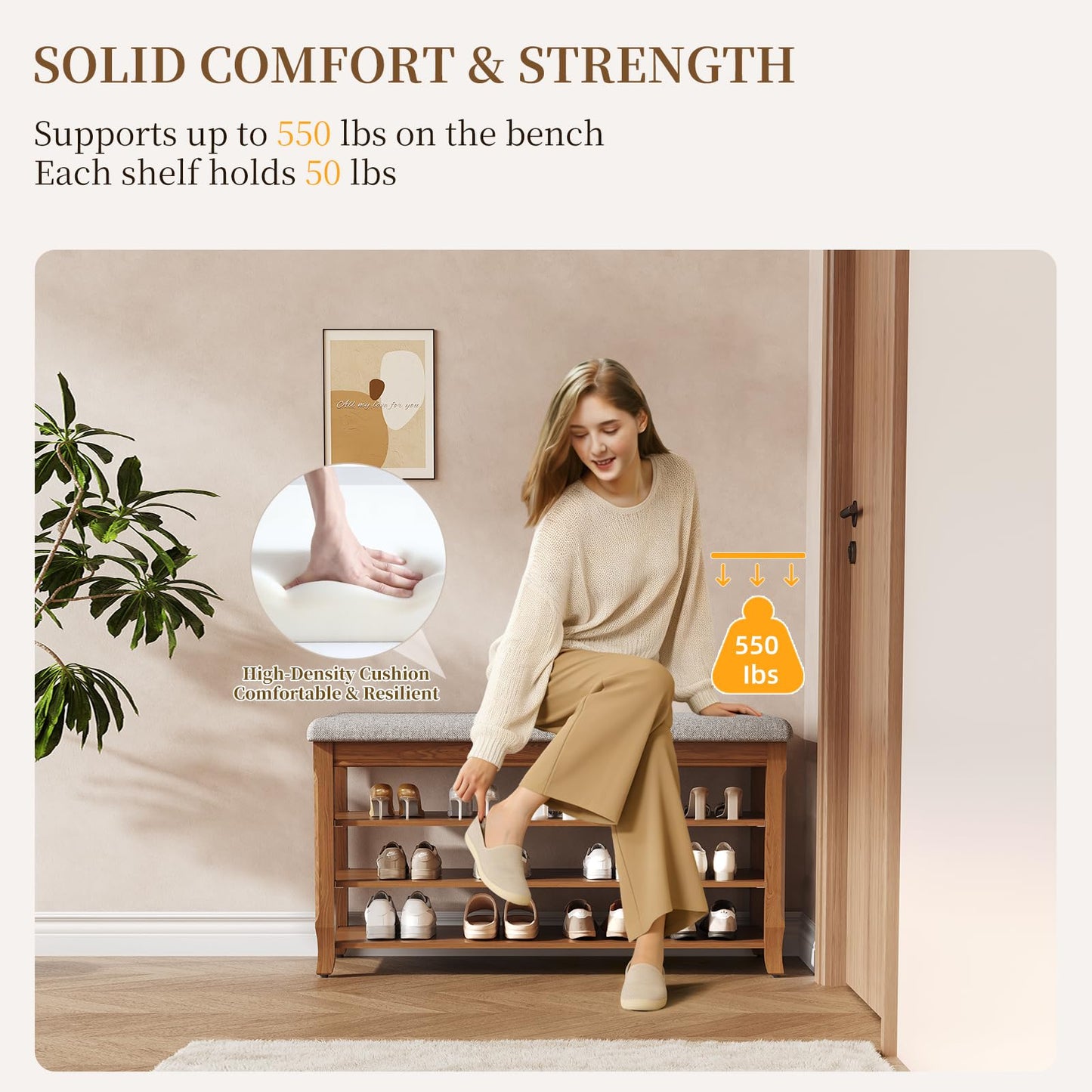 Drogenble SolidWood Entryway Shoe Storage Bench, Flip-Top Soft-Close Lid, Adjustable Shelves, Cushioned Entryway Shoe Rack Organizer,Hallway, Closet, Foyer 39.4''