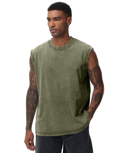 SnowElve 3 Pack Mens Workout Tank Tops Sleeveless Tee Shirts Men Muscle Shirt Gym Acid Wash T Shirts Running Beach Loose Fit Tee(BKAGAC,S)