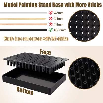 Junkin 4 Sets Model Painting Stand Base with 80 Alligator Clip Sticks, 5.9 x 3.9 Inch Airbrush Stands Portable Models Parts Holder for DIY Miniature Modeling Professional Model Spraying Tools