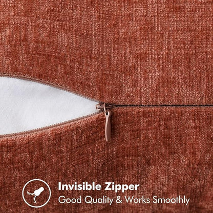 MIULEE Pack of 2 Fall Couch Throw Pillow Covers 18x18 Inch Burnt Orange Farmhouse Decorative Pillow Covers with Stitched Edge Soft Chenille Solid Dyed Pillow Covers for Sofa Bed Living Room