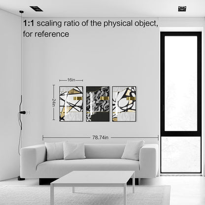 QKF bright abstract geometric wall decoration, modern minimalist black and white wall art, suitable for bedroom, living room, bathroom, office, home poster printing 16 "X 24" inch 3-piece set