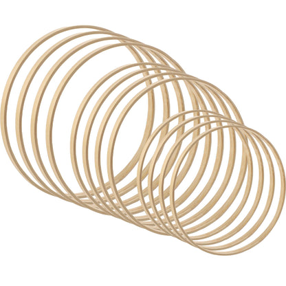 AUEAR, 12 Pack Wooden Bamboo Floral Hoop 3 Sizes Macrame Rings Dream Catcher Craft Hoops Ring for DIY Wedding Wreath Wall Hanging Catchers Crafts (8 Inch/10 Inch/12 Inch)