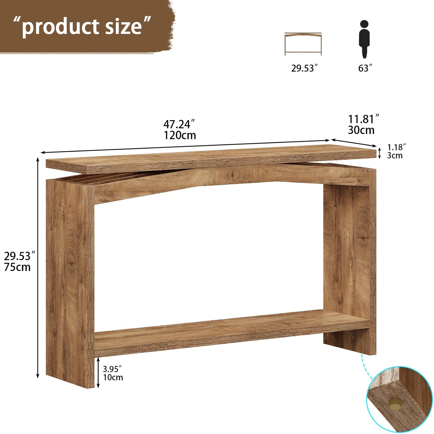 Welfuturer Console Tables for Entryway, 47.2 Inches Long Sofa Table Behind Couch with Storage Shelf, Farmhouse Wooden Entrance Table for Living Room, Hallway, Foyer