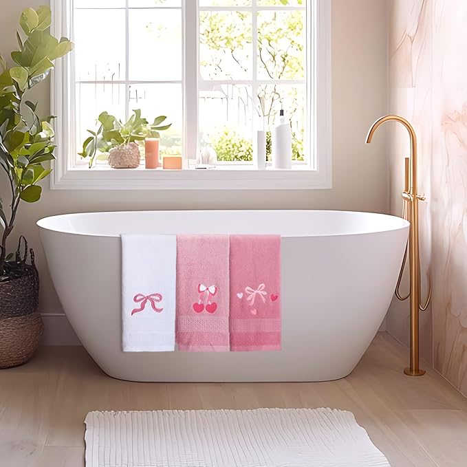 3 Pcs Bow Heart Hand Towels for Bathroom Embroidered Bathroom Towels Farmhouse