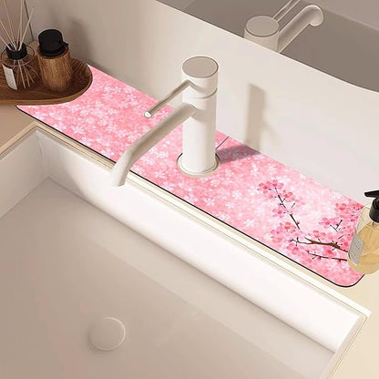 Spring Cherry Blossom Kitchen Sink Splash Guard Absorbent Fast Drying Mat