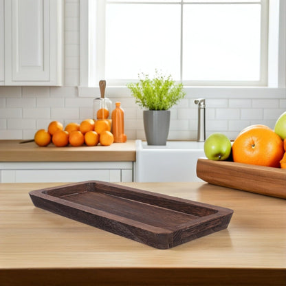 DEARMAMY Rustic Farmhouse Decorative Tray 15.74X6.88In Narrow Wooden Serving Platter for Kitchen Counter Centerpiece Candle Holder