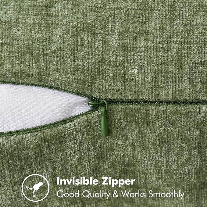 MIULEE Pack of 2 Couch Throw Pillow Covers 22x22 Inch Sage Green Farmhouse Decorative Pillow Covers with Stitched Edge Soft Chenille Solid Dyed Summer Pillow Covers for Sofa Bed Living Room