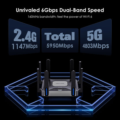 WAVLINK AX6000 WiFi 6 Router Dual Band, 2.5 Gbps WAN/LAN Port, Covers up to 2,150 Sq. ft and 256 Devices, 8x5dBi Antennas, AI QoE, WPA3 & VPN Security for Home/Office, MU-MIMO, Beamforming