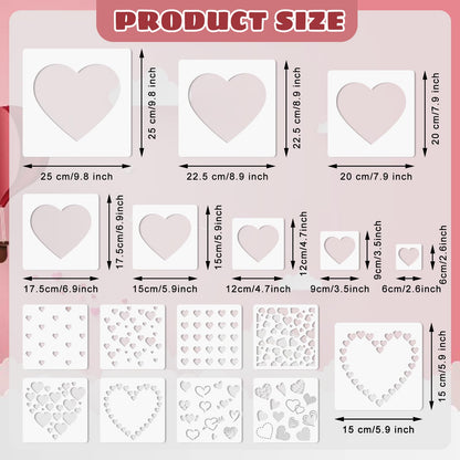 JarThenaAMCS 16Pcs Heart Shaped Stencils Assorted Stencils Reusable Love Heart Plastic Drawing Painting Template for Mother's Day Valentine's Day DIY Art Craft Painting on Wood