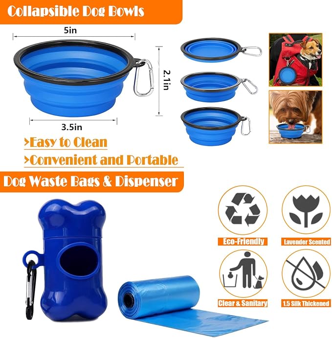 LOBEVE No Pull Dog Harness, Collar & Leash Set | Includes Dog Seat Belt, Collapsible Bowls & Poop Bag Dispenser. Ideal for Training, Walking, Hiking. Fits Small to Large Dogs(Blue-XL)
