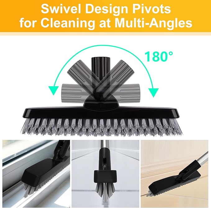 ITTAHO 2 Pack Grout Brush with Long Handle, Swivel Cleaning Grout Line Scrubber