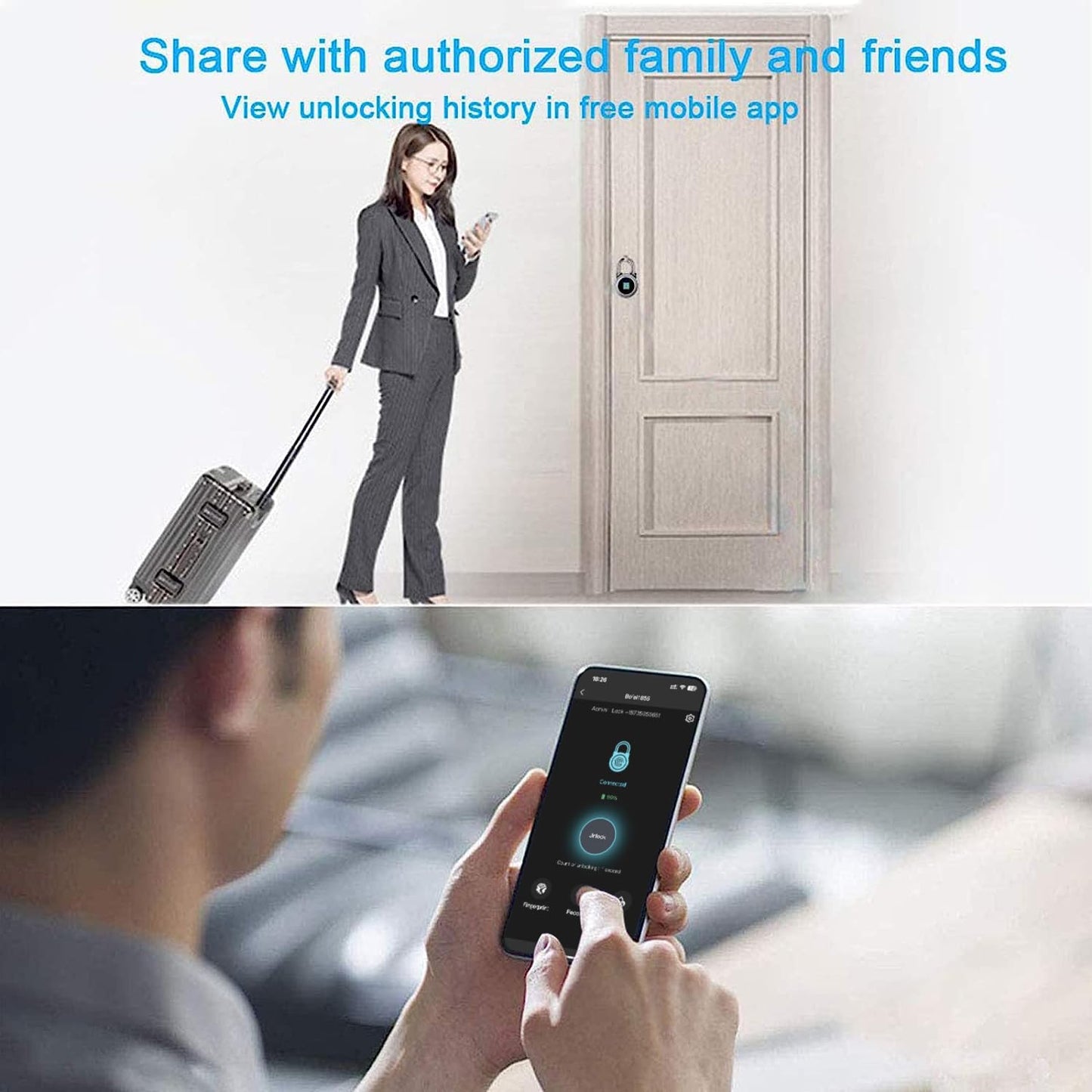 Fingerprint Padlock, Bluetooth Lock, Mobile APP, MEGAFEIS Smart Padlock with Keyless Biometric, Water Resistant, Suitable for Gym, Sports, Bike, School, Locker and Storage(Grey)