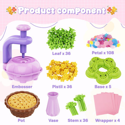 FUNZBO Craft for Girls Kids Ages 6-8-12 - Fabric Flower Making Bouquets Kit, Birthday Gifts for Age 3 4 5 6 7 Years Old Girl, Toddler Spring Summer Garden Toy