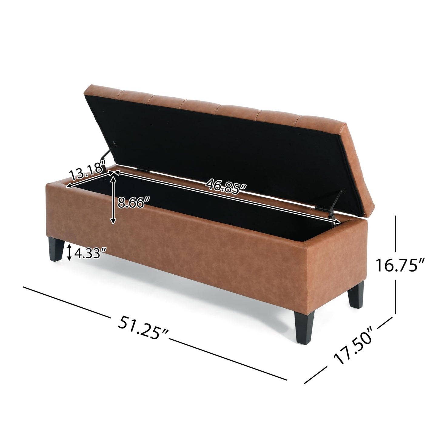 Christopher Knight Home Ottilie PU Leather Storage Ottoman Bench, Wooden Rectangular Ottoman with Storage, Bedroom End of Bed Foot Stool, Entryway Ottoman Footrest, Living Room Extra Seat, Brown