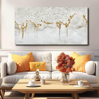 TRAIN2 ART Textured Abstract Glitter Artwork Canvas Wall Art, White Acrylic Painting and Gold Foil Oil Painting Wall Art on Canvas for Living Room Decor Gold and Gray (Gold, 24X48inch)