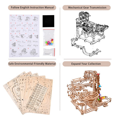 3D Wooden Puzzles Marble Run Chain Kit, Wood Creative Mechanical Puzzles Assembly Model Building Kits to Build for Adults & Kids, DIY Wooden Puzzle Hobbies Toys for Adults &Teens Gifts