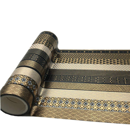 VIVIQUEN Gold Washi Tape Set 15MM Foil Skinny Masking Tape Decorative Pack for DIY Scrapbooking, Crafts, Gift Wrapping, Holiday Decoration (Black Basic Pattern 10 Rolls)