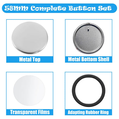 Rntfunre 200 PCS 58mm/2.25 inch Button Maker Keychains Supplies, Metal Badge Sets with Metal Shell Back Cover, Transparent Film and Chain Head