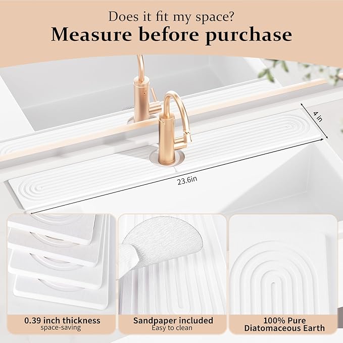 Faucet Mat for Kitchen Sink, 15.7" Quick Absorbent Diatomite Fast Drying Stone