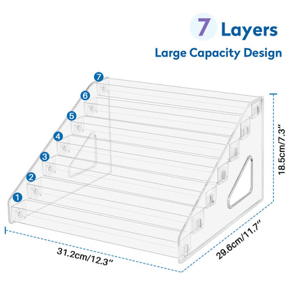 PACMAXI 7-Layer Transparent Button Pins Display Case, Large Capacity Storage Organizer for 35-60 Badges, Portable and Durable Display Box (No Button Pins Included) (7-Layers)