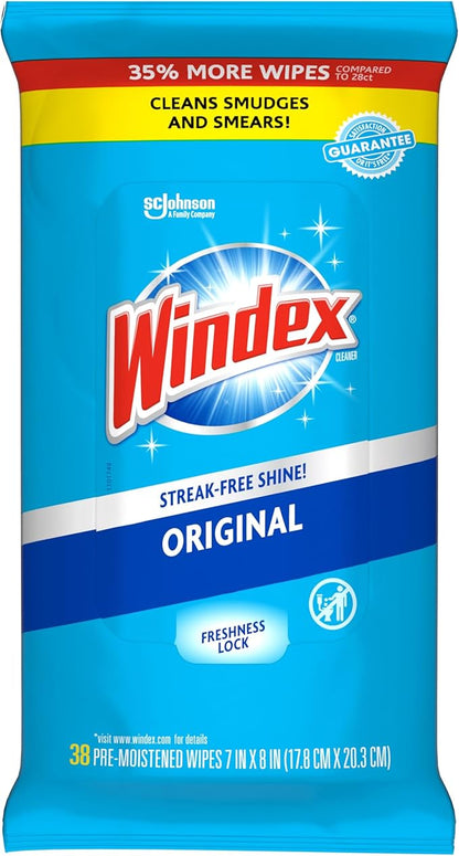 Windex Wipes Glass Cleaning, Pre-Moistened Glass and Surface Wipes to Clean