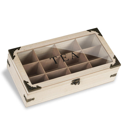 handrong Tea Box,Wood Tea Organizer and Storage,12 Compartments Teas Bag Holder Organizer with Clear Window for Countertop Kitchen Cabinet Pantry (Smoky)