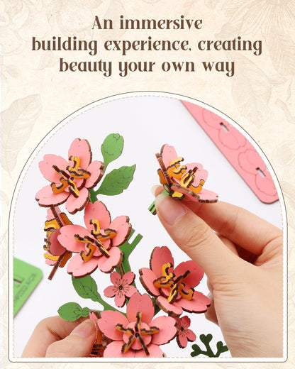 KAAYEE 3D Puzzles for Adults Cherry Blossom Potted, 119 Pcs Wooden Puzzle DIY Handcraft Kit, Romantic Pink Flower Home Office Decor, Gift for Lovers Couples on Anniversary Birthday Valentine's Day