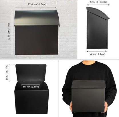 NACH Large Mailbox for House, 12.4”x7.1”x11.8 Black Mailboxes for Outside, Waterproof Mailbox - Baxter-Style Wall Mount Mailboxes for Outside