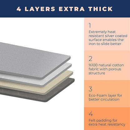 Ironing Board Cover and Pad, 4 Layers Extra Thick Heavy Duty Padded Cover