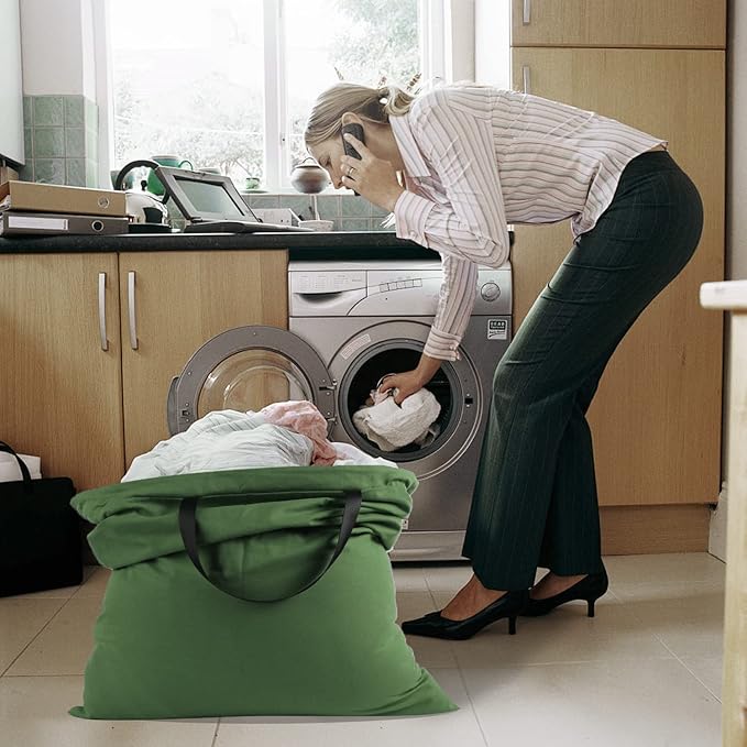 Cotton Canvas Laundry Bag with Handles & Drawstring Straps, Heavy Duty Extra
