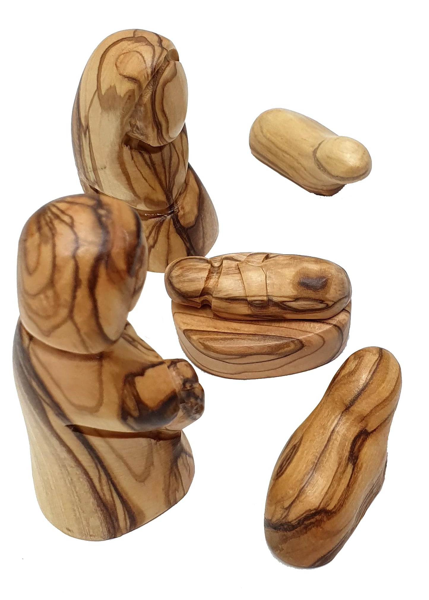Zuluf Small Olive Wood Holy Family Figurines – Hand-Carved Nativity Set Scene with Joseph, Mary & Baby Jesus – Wooden Christmas Tree Decor for Catholic Indoor Display – HOF035