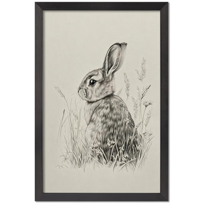 Wild Rabbit Wall Art, 12X16 Inch Black Framed Nature Wildlife Art Poster, Black And White Animal Canvas Print, Farmhouse Wall Decor For Living Room Bedroom Office Ready To Hang