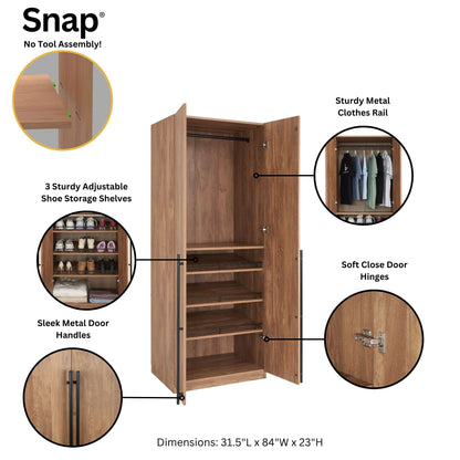 Manhattan Comfort Lee Modern Freestanding Closet 3.0 | Space-Saving Design with 3 Hanging Rod, 9 Shoe Shelves & 3 Basic Shelves | No Tool Assembly Storage Cabinet, 3 Piece Set, Golden Brown