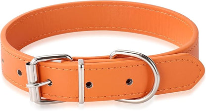 Orange Soft Leather Dog Collar for Small,Medium, Large Dog, Comfortable and Adjustable (Wide: 0.55'' for Dog's Neck: 9''~12'', Orange, S)