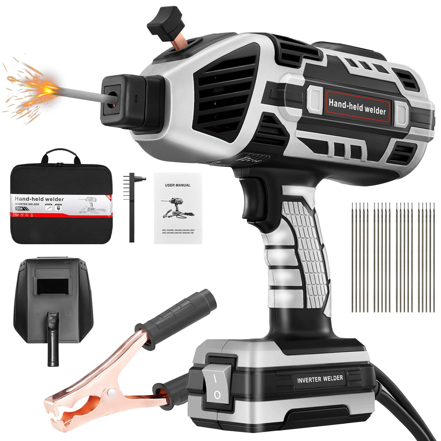 Saker Portable Electric Welding Machine,110V Portable Welder Handheld with IGBT Inverter 5 Variable Current Adjustment, ARC Welder Gun, Fits for 3/32" Wire Rods (Grey)