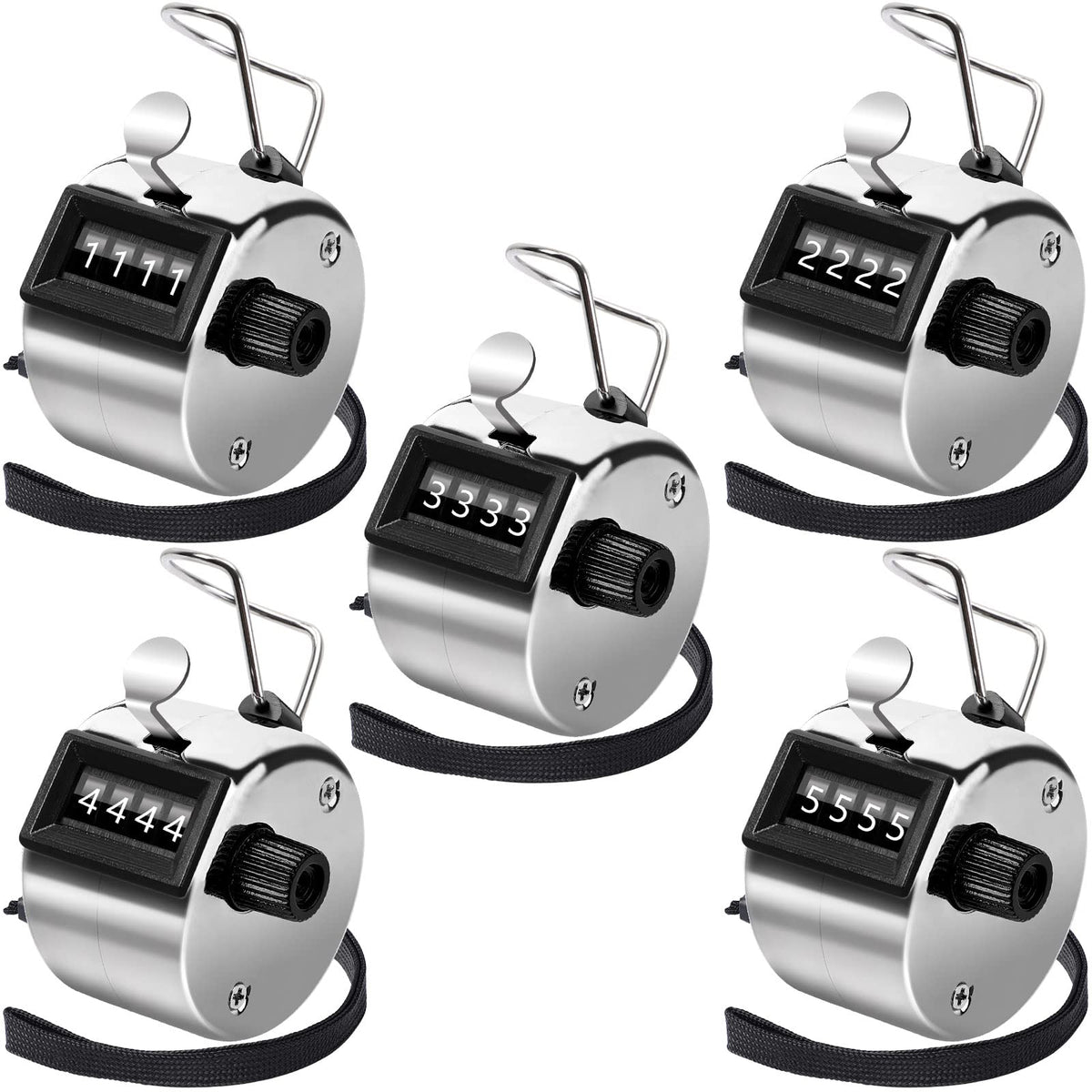 PETKNOWS Metallic Handheld Mechanical Counter Clicker, 5 Pcs 4-Digital Number Tally Click Counter for School Event Golf Sports Office Stadium