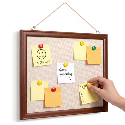 Poola Voidra Magnetic Linen Bulletin Board Wooden Frame Magnetic Board for Wall Farmhouse Hanging Metal Bulletin for Display Magnetical Letter Refrigerator Photo Number Note (16 x 13 Inch,Walnut)