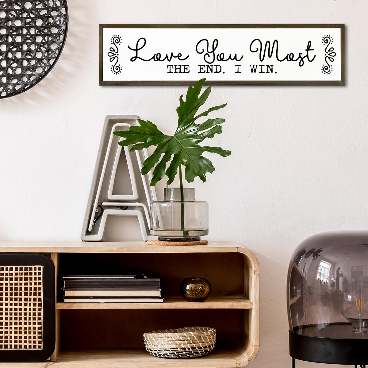 Love Sign, Farmhouse Wooden Box Sign, Home Bedroom Decor, Wood Framed Hanging Sign, Decoration for Wedding Anniversary, Love You Most The End I Win Sign 17.8x4x1.2 inches