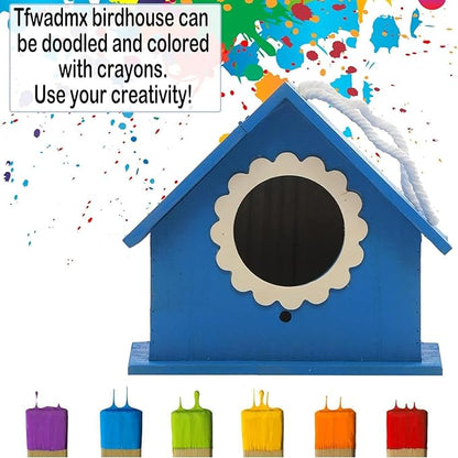 Tfwadmx Wooden Bird House for Outside Hanging Birdhouse Clearance Nests Box Garden Patio DIY Decorative for Wren Swallow Sparrow Hummingbird Finch Throstle (L)