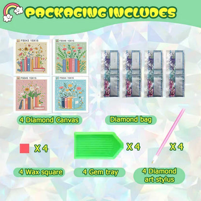 ICYANART 4 Pack Book Diamond Art Painting Kits for Kids, Cute Gem Art Kit for Kids Ages 6-8-12, Small Diamond Art for Kids Easy Handmade Gifts and Home Wall Decor 7x7inch
