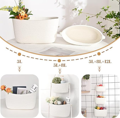 Hanging Storage Baskets, Over the Door Basket, Cotton Wall Baskets Storage