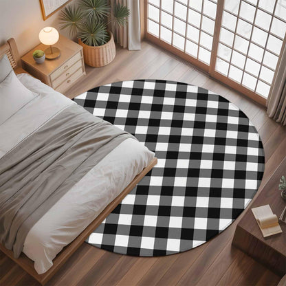 Black White Plaid Round Area Rug 4 FT, Non Slip Indoor Outdoor Rug, Modern Simple Buffalo Check Gingham Washable Soft Circular Carpet Non-Shedding Floor Mat for Coffee Table Nursery Foyer Balcony