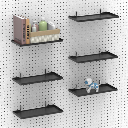 SSNEWOG 13X6 Inch Pegboard Shelves Set of 6, Metal Peg Board Shelves Accessories, Flat Display Shelves for Pegboard, Metal Retail Display for Storage and Organization, Black