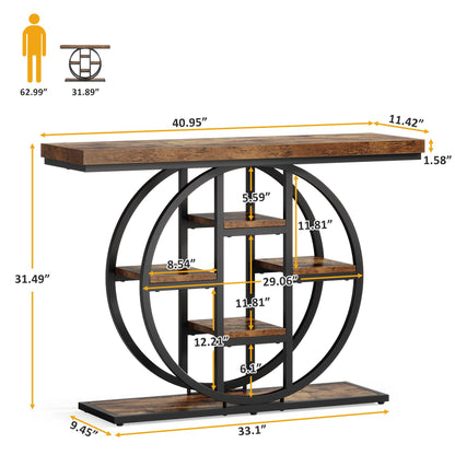 Celaform 41" Console Table for Entryway, 4-Tier Industrial Narrow Wood Sofa Accent Tables with Circle Storage Shelves for Living Room, Hallway, Foyer (Rustic Brown)