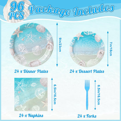 Miucat Seashell Beach Party Decorations, Ocean Seashell Plates and Napkins Party Supplies, Tableware Set for Summer Beach Birthday Party, Baby Shower, Serves 24