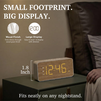 Lumoday Wooden Digital Alarm Clock for Bedroom, Large Display, 100dB Alarm