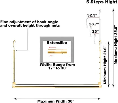 Adjustable Hanging Closet Rod, Extender Hanging Rod, Closet Hanging Organizer, Heavy Duty Closet Bar, Hanging Rod (Gold, 1 Pack)