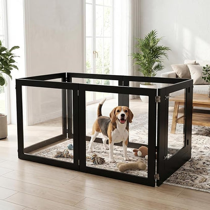 Heavy Duty Clear Acrylic Dog Playpen for Small/Medium Pets – 32" High Clear Pet Pen with Sturdy Metal Frame, Walk-in Kennel, Expandable Indoor & Outdoor Pet Play Yard