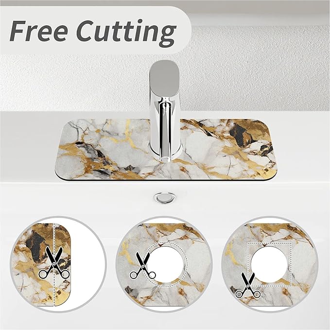 Kitchen Sink Splash Guard，Abstract marble gold Faucet Mat Sink Gadgets-Super